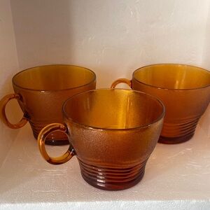 3 x Amber Glass Tea Cups Vintage DURALEX FRANCE